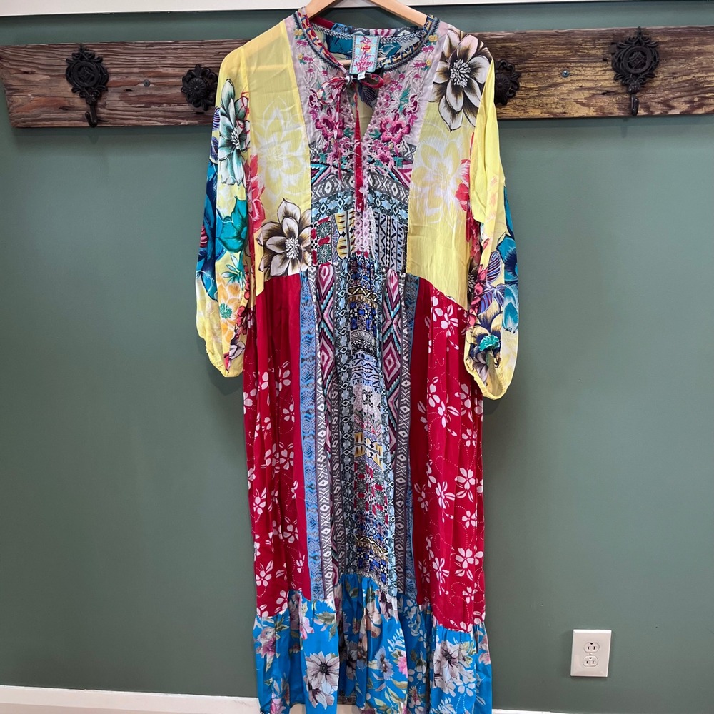 Johnny Was Bohemian Patchwork Floral Maxi Dress Size M - Picture 1 of 8